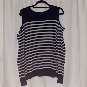 Cold Shoulder Striped Sweater